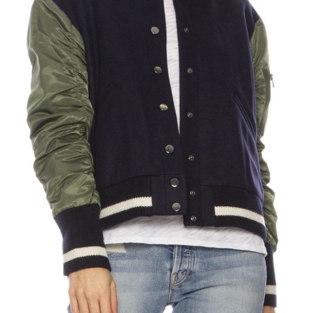 Veronica Beard Navy and Olive Varsity Jacket